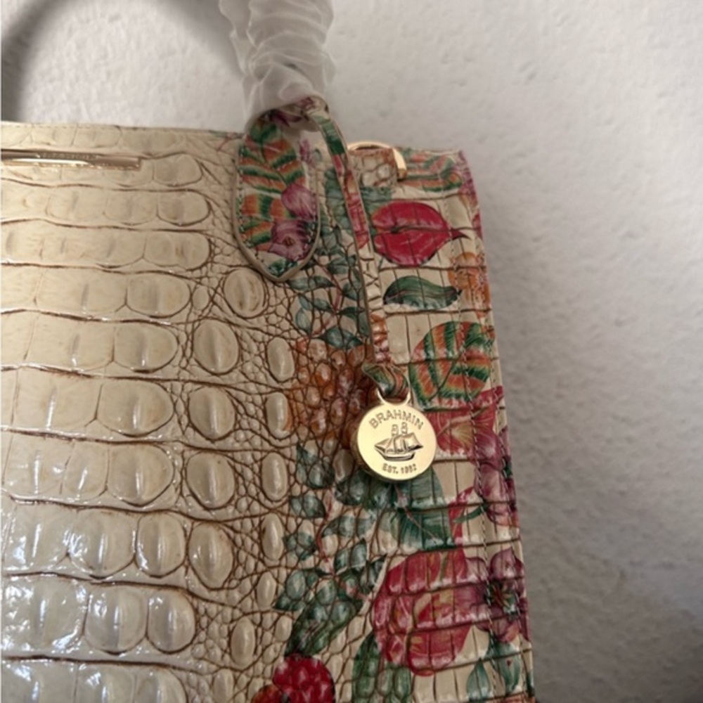 NWT BRAHMIN CAROLINE SATCHEL CROC-EMBOSSED LEATHER SHOULDER BAG FLORAL PRINT‎ - Picture 9 of 15